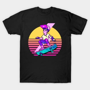 Cyberpunk Skateboarder With Retro Sunset T-Shirt